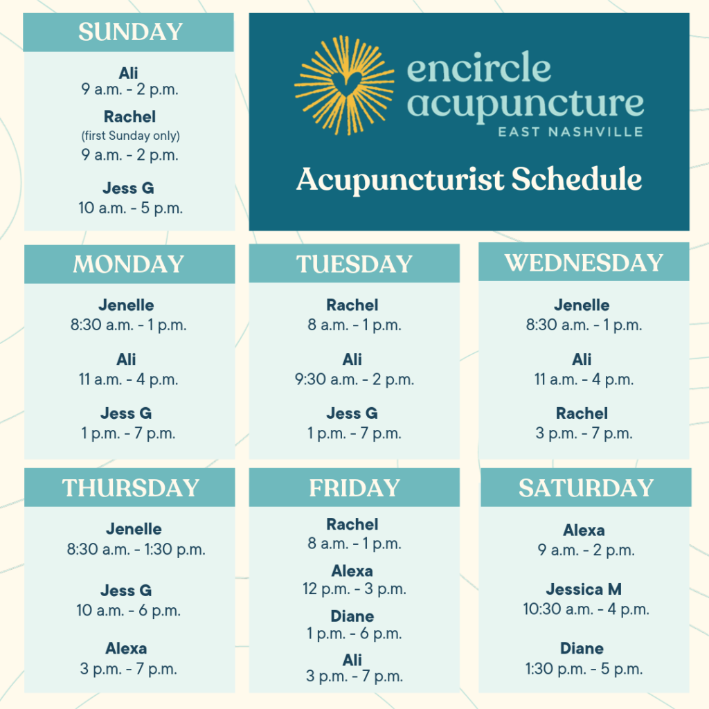 East Nashville Acupuncturist Schedule